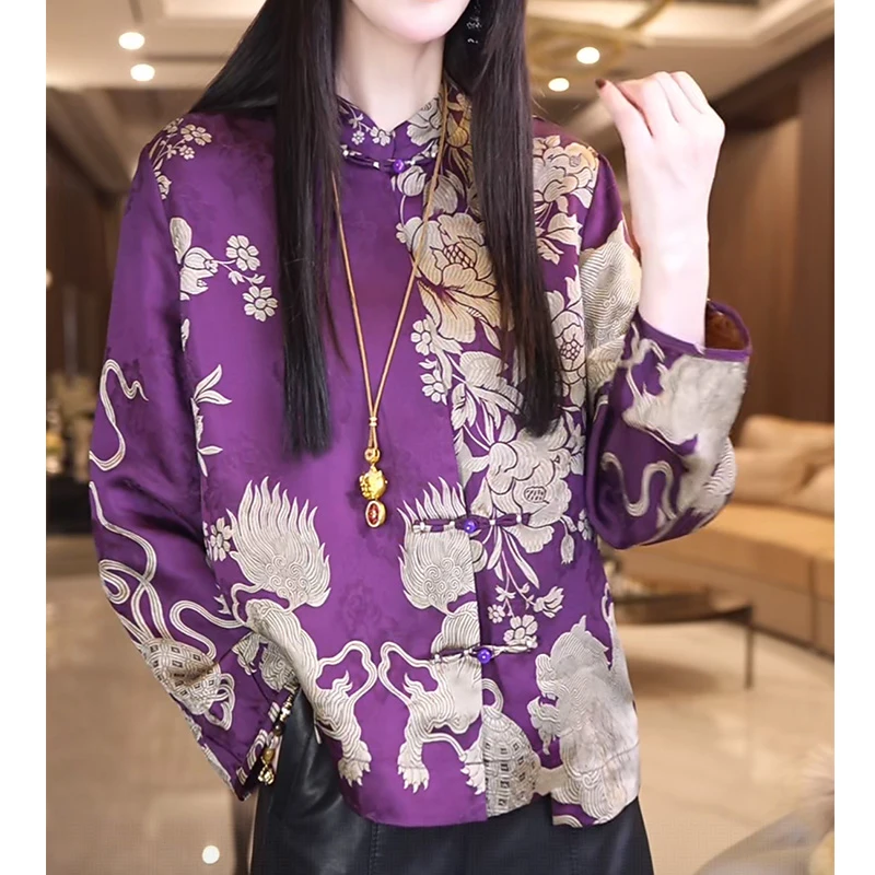 新中式女装国风紫色改良版旗袍衬衫年轻款高级感2025新款上衣女