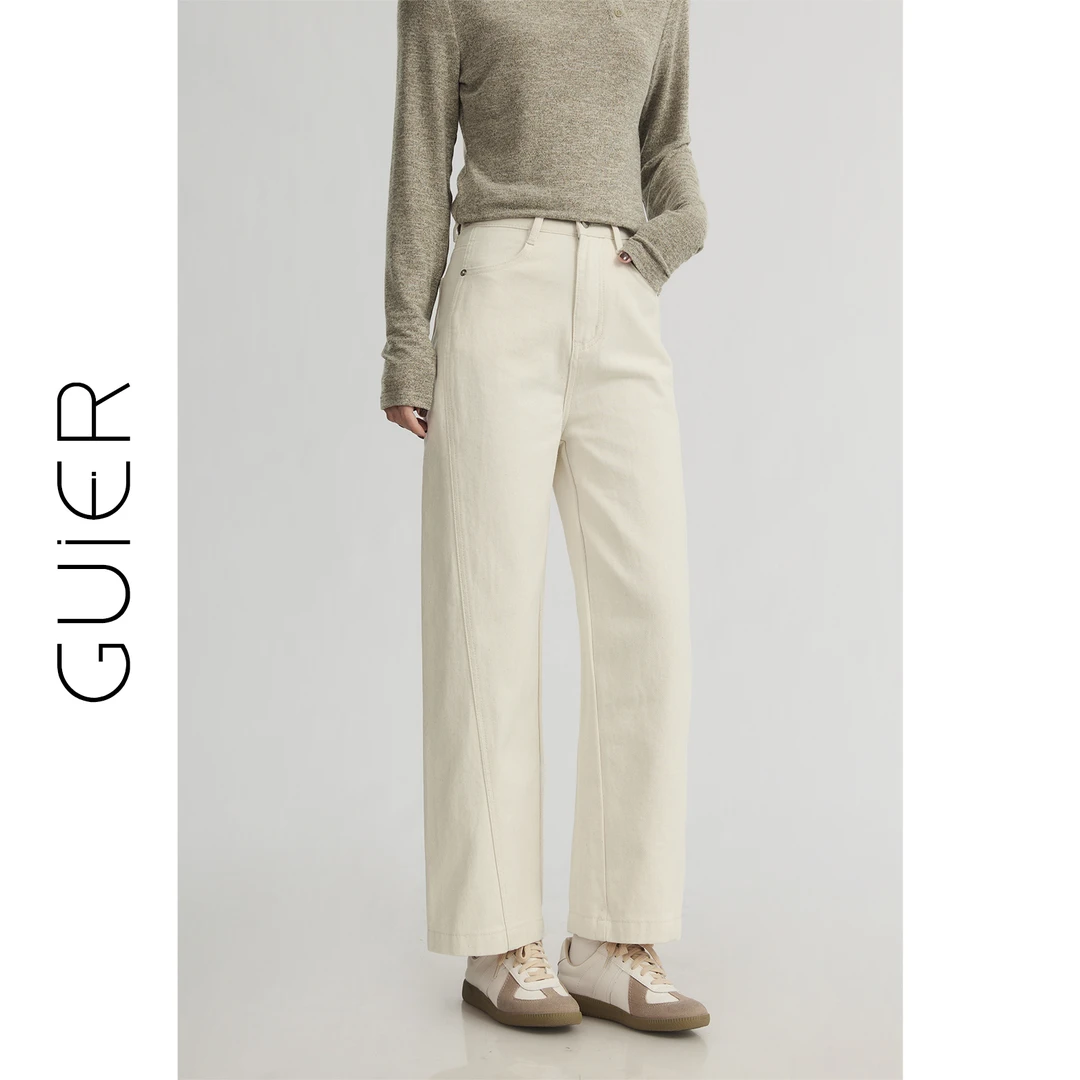 「GUIER」高腰直筒牛仔裤女秋冬小个子休闲百搭高腰阔腿裤G2444