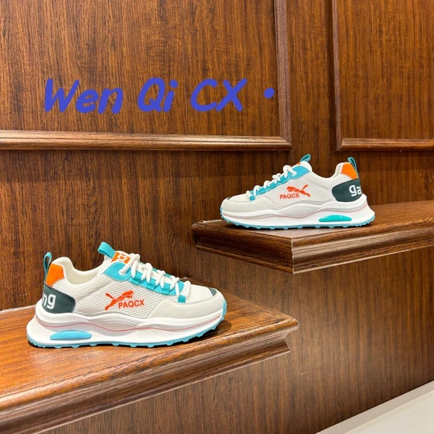 【文麒潮鞋】春夏季新款男鞋厚底网面拼色百搭时尚舒适潮流休闲鞋