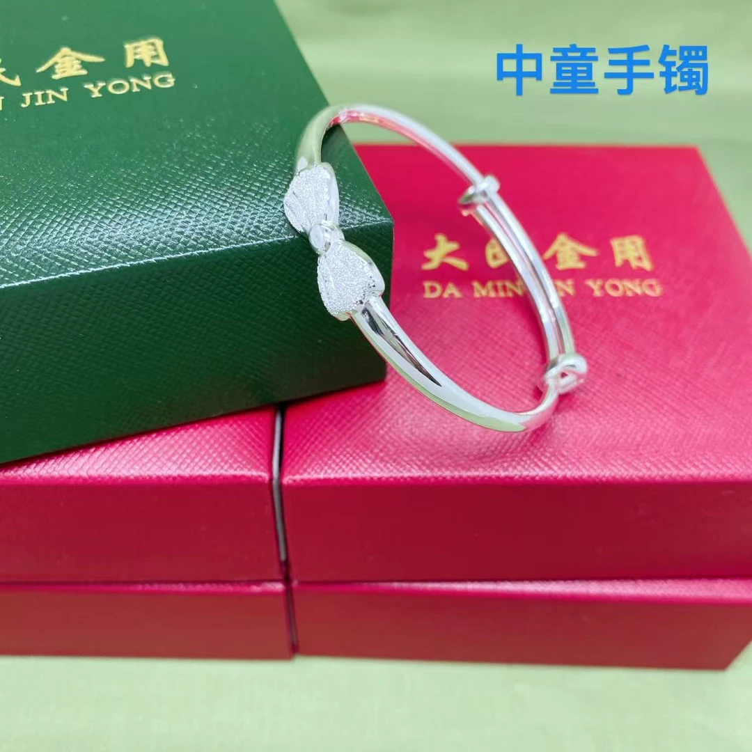 足银手镯 #3006足银999.9磨砂面蝴蝶结精品中童手镯