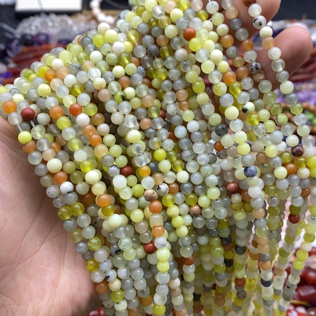 未镶嵌玛瑙/玉髓珠宝半成品一条天然岫玉4.5mm多宝圆珠