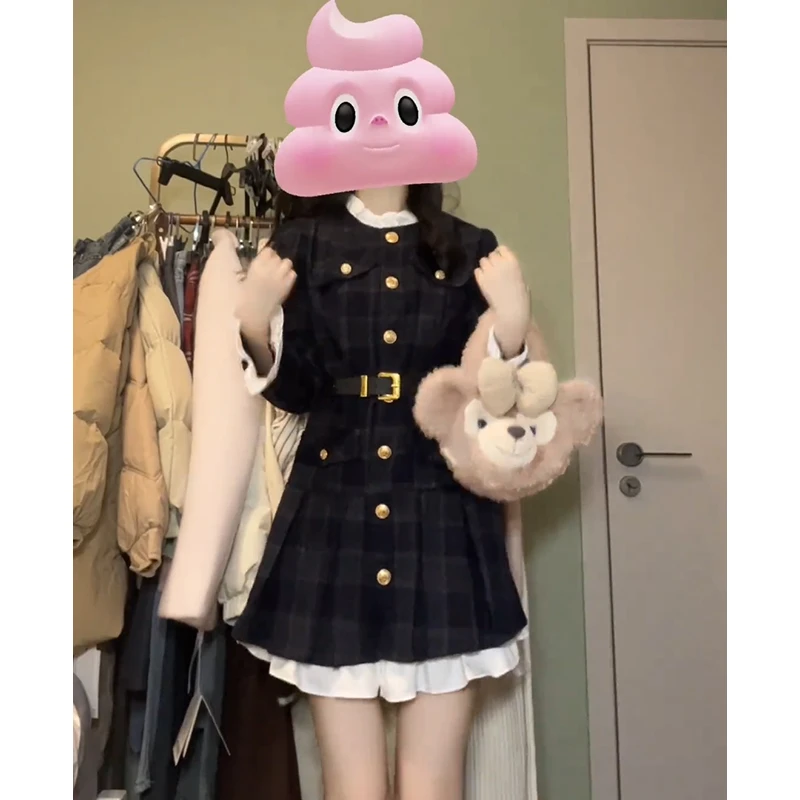 法式高级感气质小香风收腰连衣裙春季胖mm显瘦精致绝美职业百褶裙