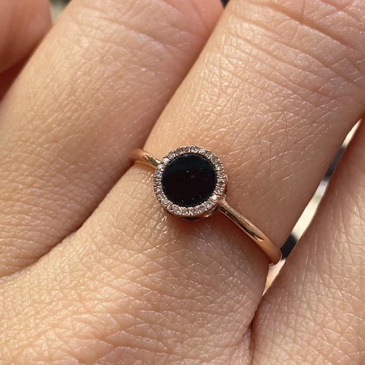 翡翠戒指18K金镶嵌缅甸天然翡翠墨翠