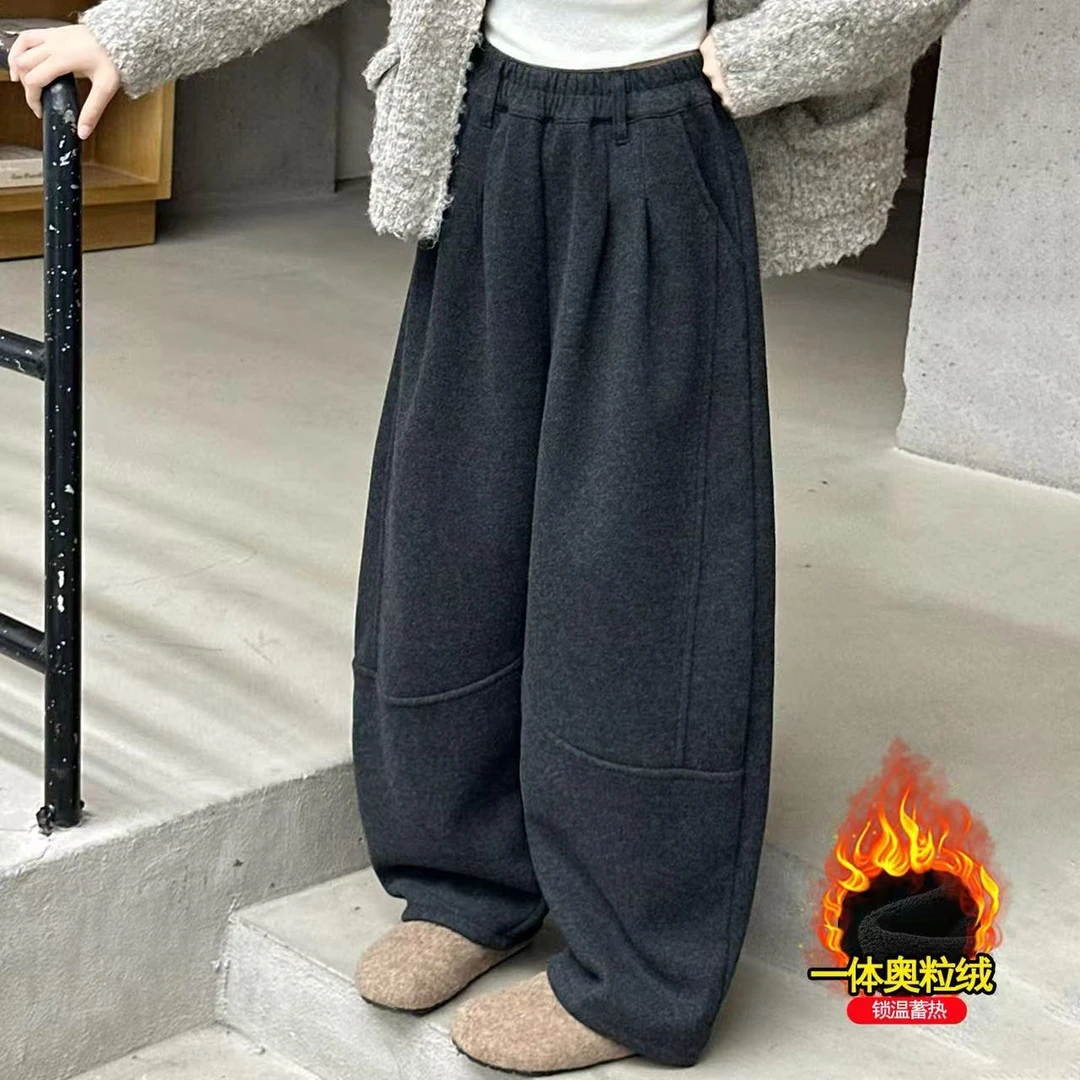 大童裤子女初中生阔腿裤女童独特超好看加绒弯刀裤2025秋冬季新款