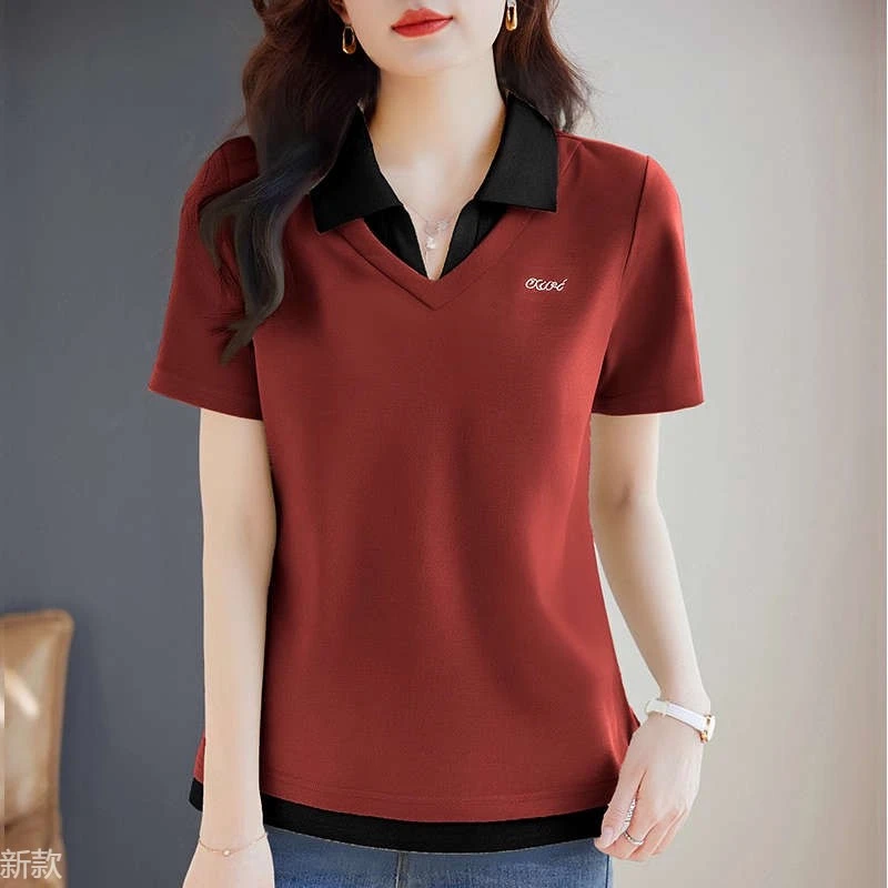纯棉短袖t恤女装夏季新款中年妈妈polo体恤衫大码胖mm宽松上衣服