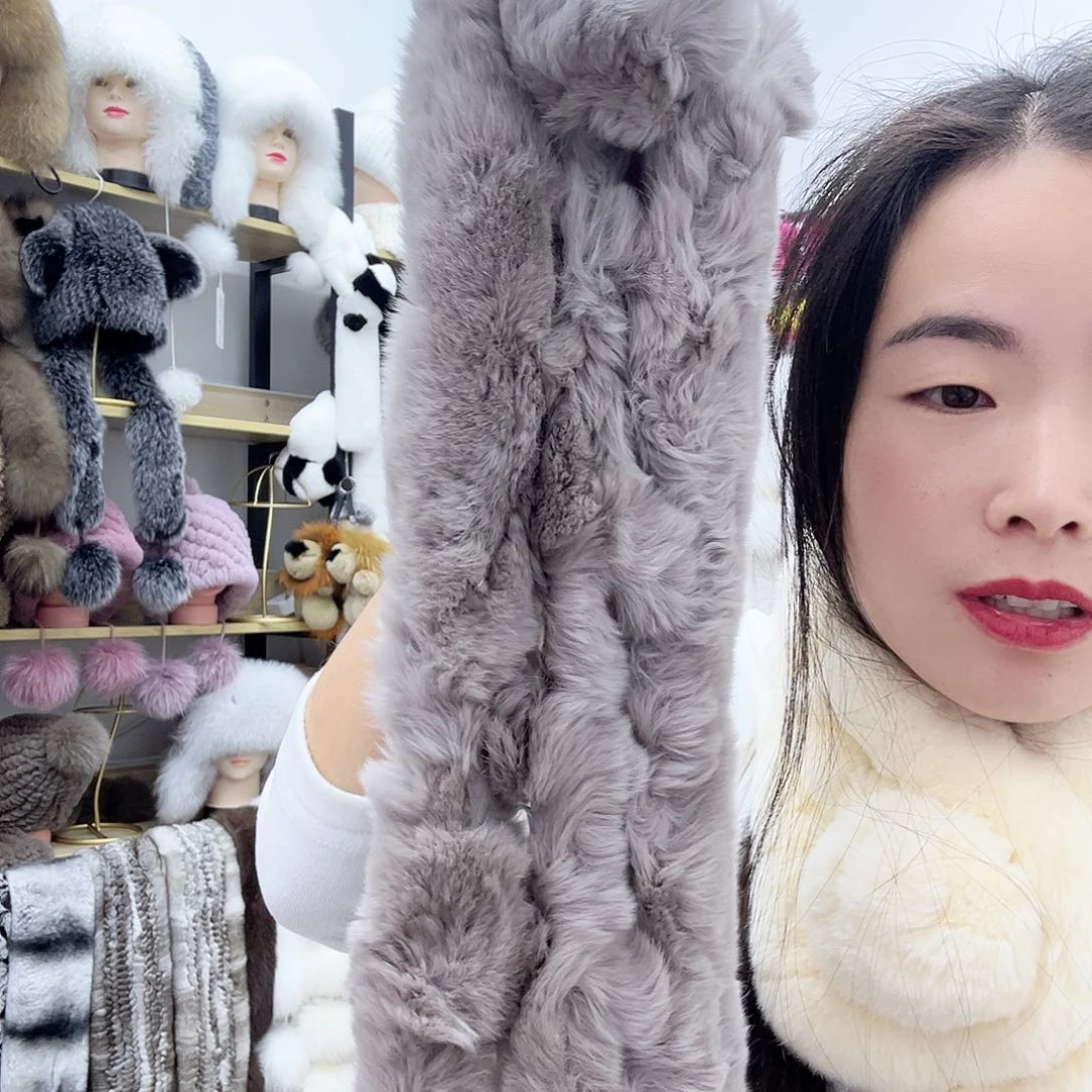 兔毛灰色兔毛围巾微瑕