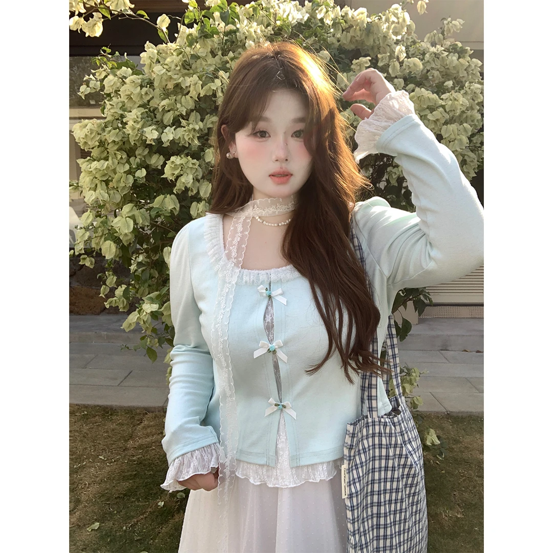 徐达布【海盐茉莉】大码方领花边针织衫女独特宽松打底Z28861C51