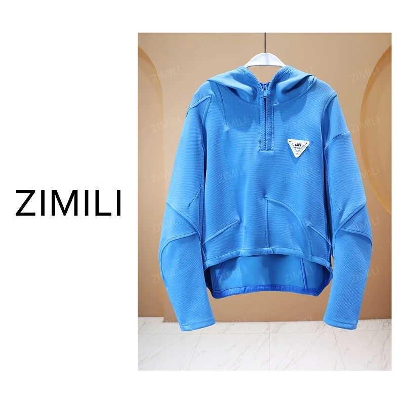 【亮哥女装】2025秋冬《赛里木湖系列》蓝色弯刀袖连帽卫衣5051-K2