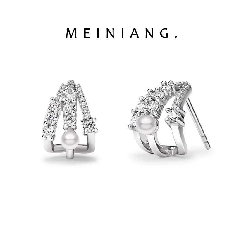 铜合金耳饰 轻奢珍珠耳钉猫爪耳环简约气质小众高级银耳饰耳饰