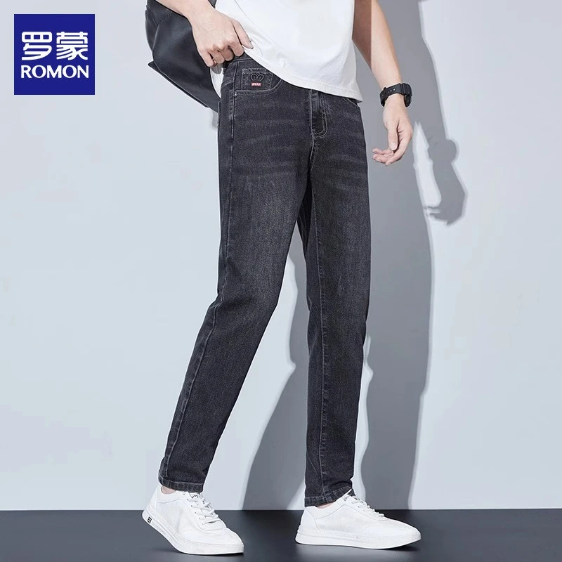 罗蒙男士百搭冰丝牛仔裤2025夏季新款薄款休闲潮流直筒弹力男裤