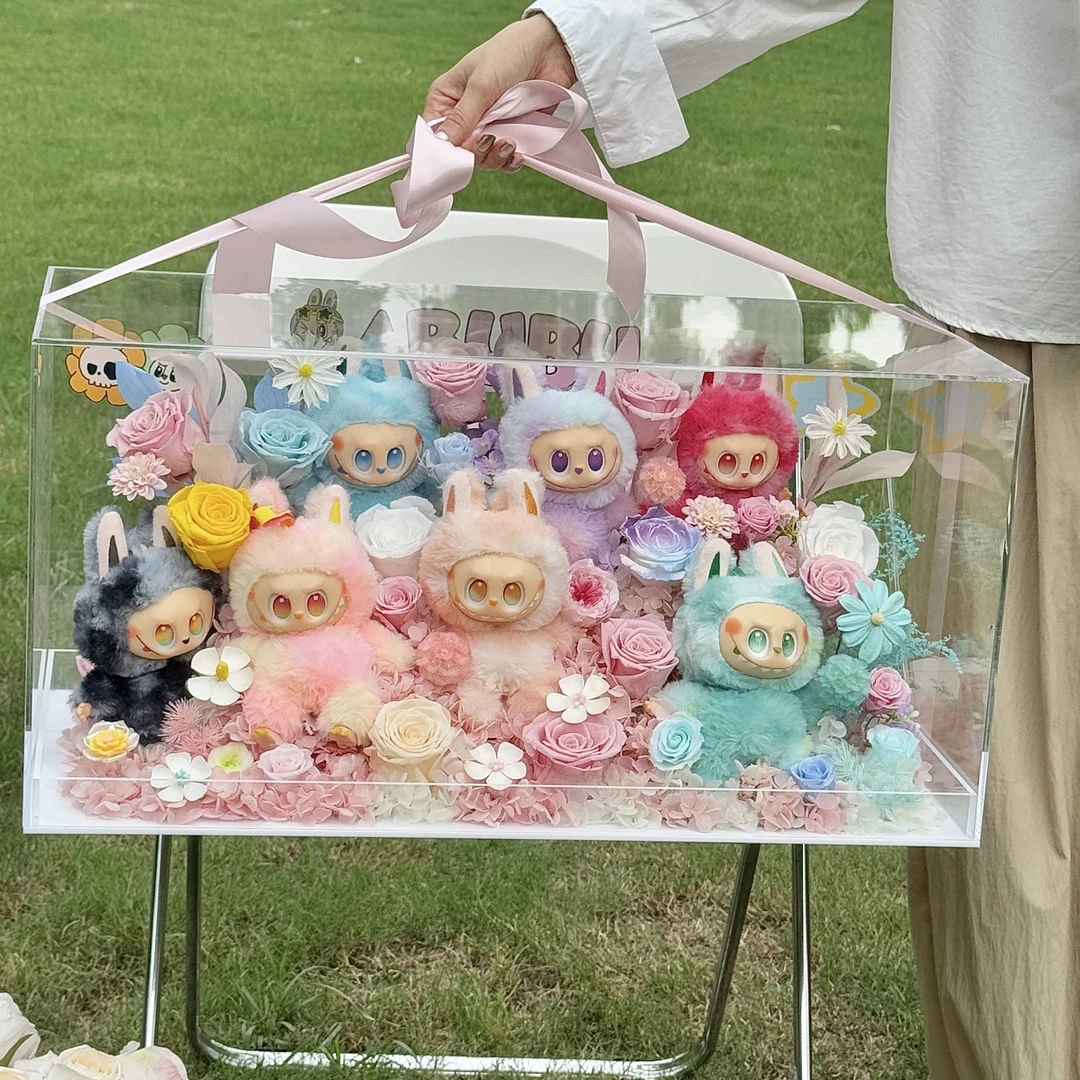 拉布布labubu永生花盒高端玩偶真花玫瑰摆件送女友告白情人节礼物