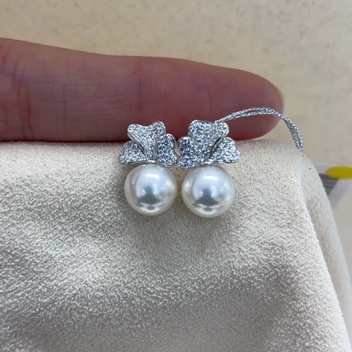 银S925镶嵌耳饰海水珍珠AK8-9m 25号