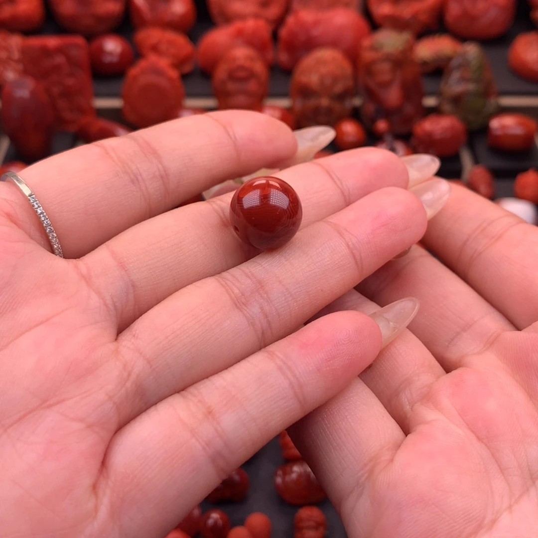 南红玛瑙南红川料原矿圆珠13.5mm未镶嵌