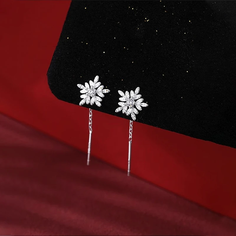 铜合金耳饰 s925银针银色雪花耳线女秋冬小众设计感精致气质耳环
