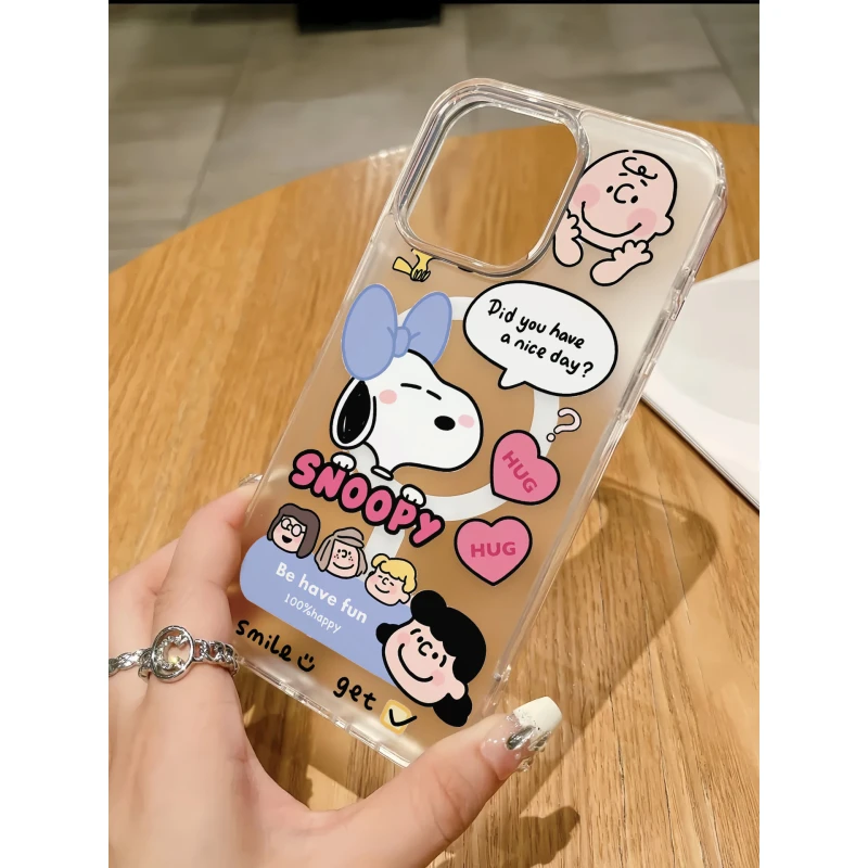 爱心史努比适用苹果13磁吸15手机壳iPhone16透明壳12磨砂14promax