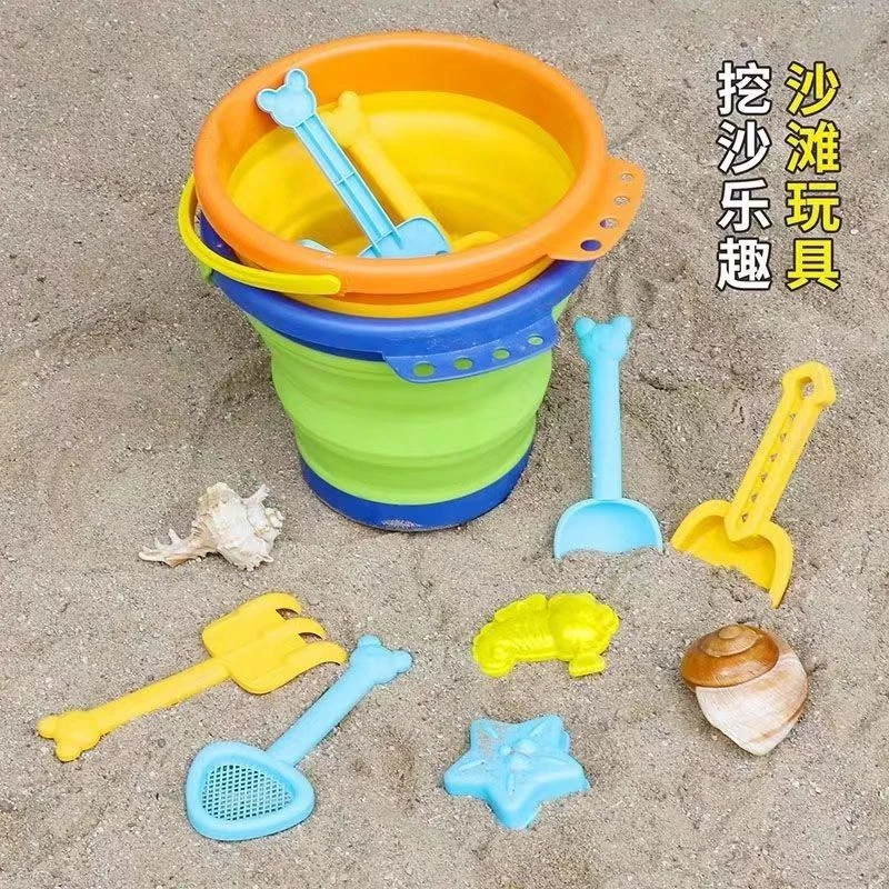儿童玩沙桶铲子沙滩玩具套装折叠小水桶男女孩赶海玩土挖沙子工具