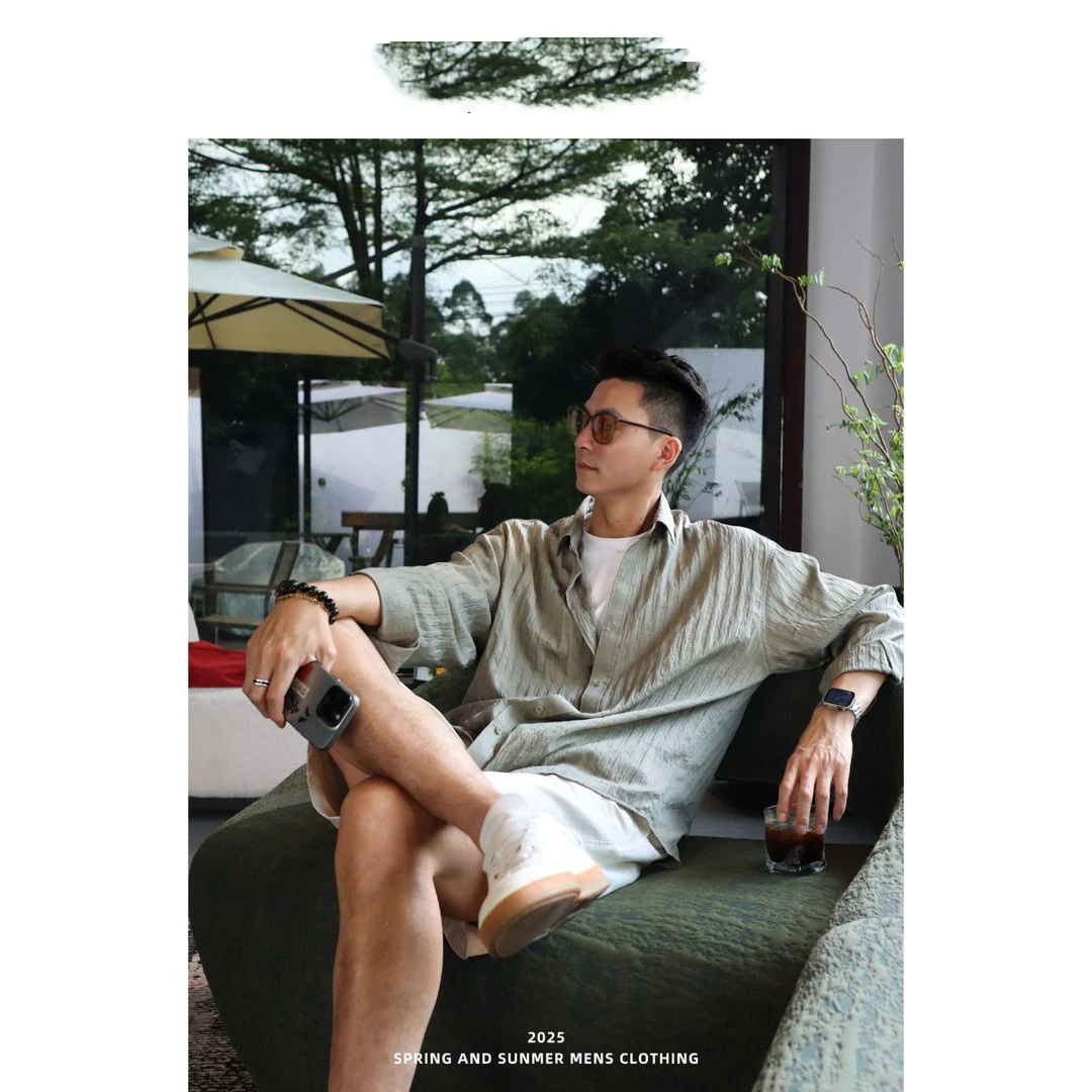 【莱赛尔】夏季轻薄款肌理竖纹衬衫精密混纺百搭衬衣