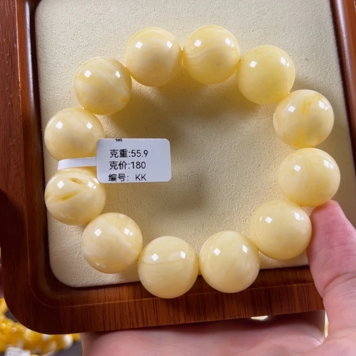 琥珀颈饰未镶嵌20.2mm精工圆珠白蜡飘花kk
