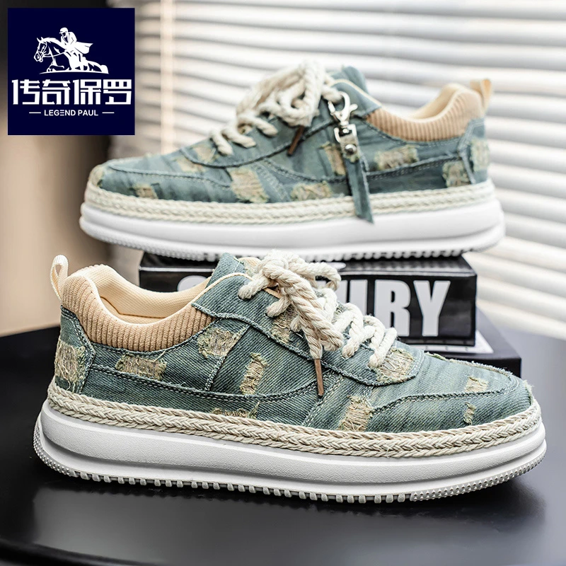 传奇保罗2025新款透气百搭休闲鞋子男士帆鞋厚底潮流轻奢板鞋男鞋