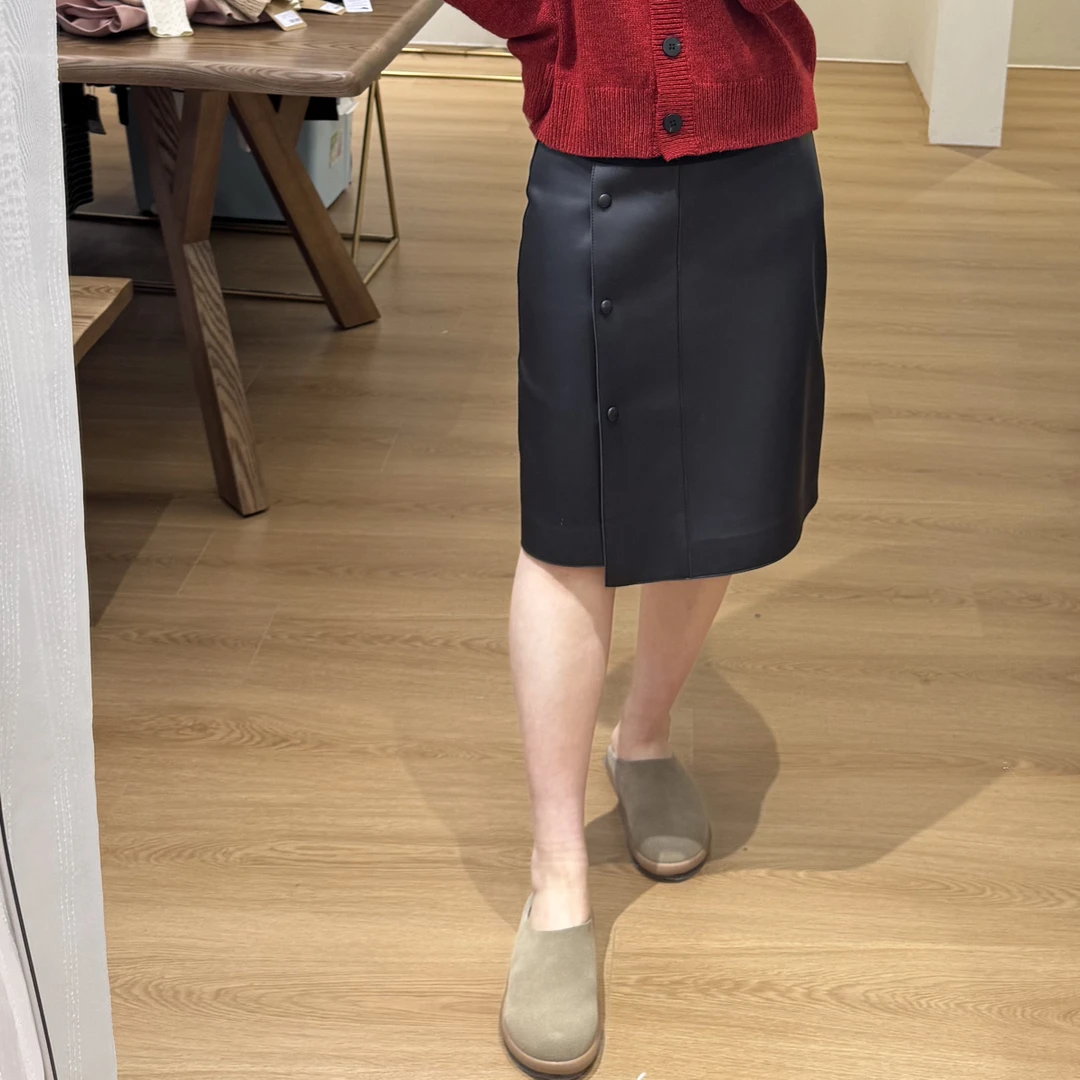 经典气质时尚高腰显瘦一片式小羊皮半身裙