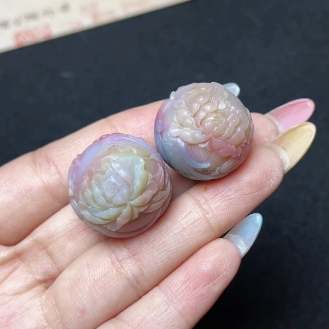 天然四川凉山盐源玛瑙苏工大师工凤穿牡丹雕刻件吊坠散珠花珠圆珠