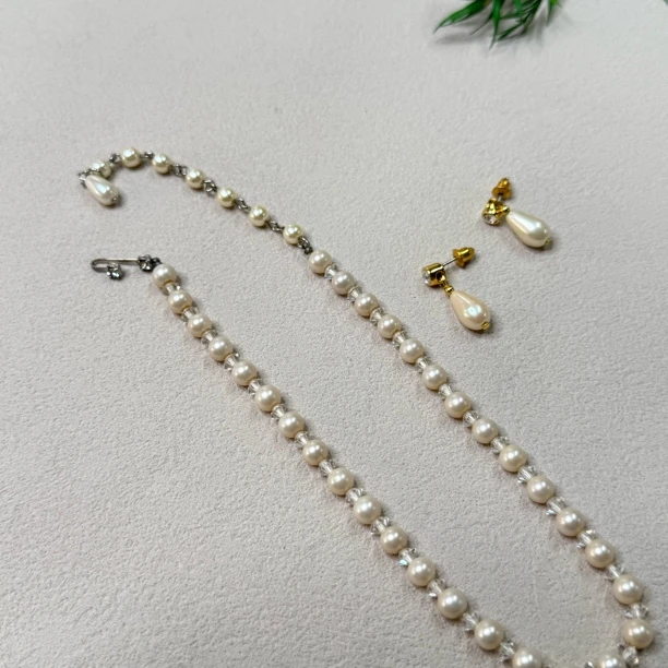 铜合金仿珍珠项链 【六六中古】孤品复古项链套装te3090链长36