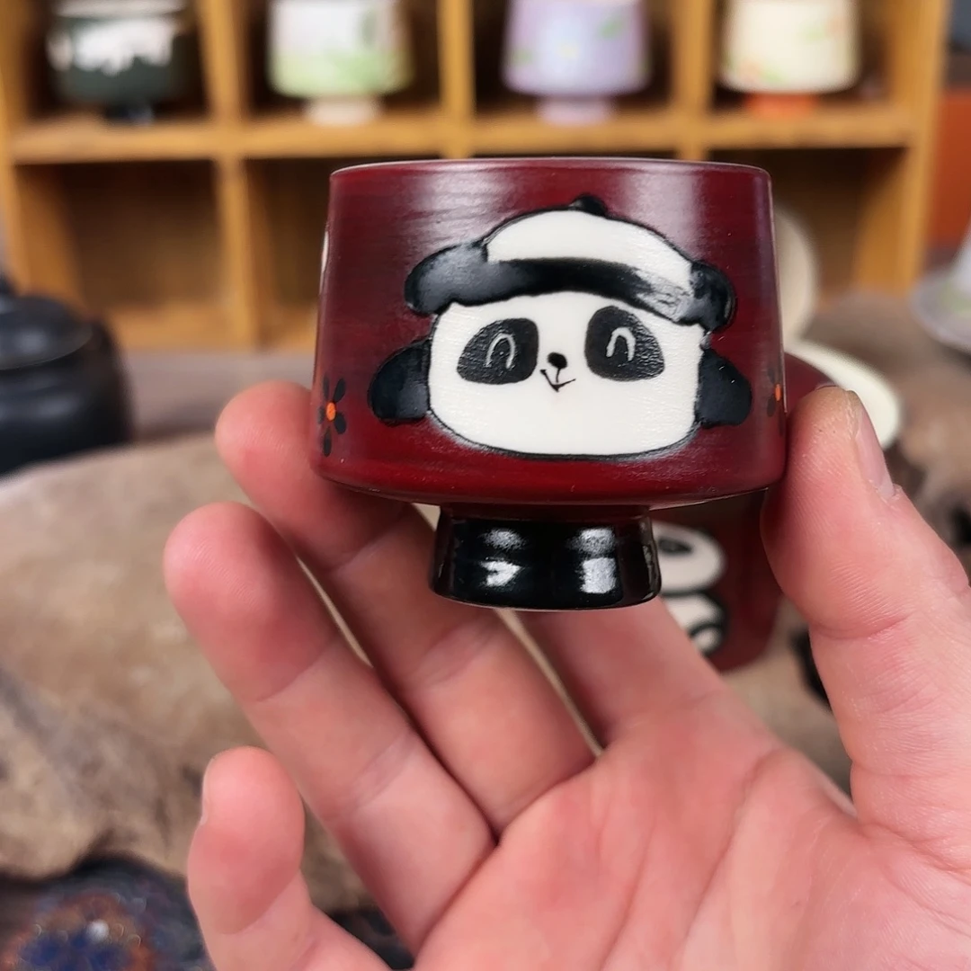 手绘全彩山楂红，粉引系列