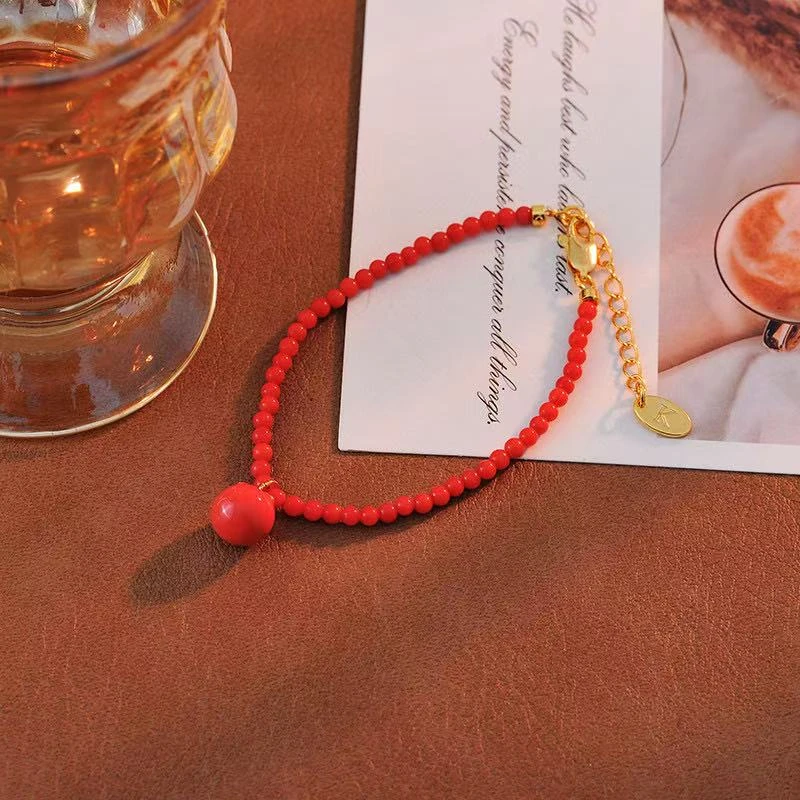 铜合金手链 b139---法★【柿柿如意】新中式高级时尚个性红色手链