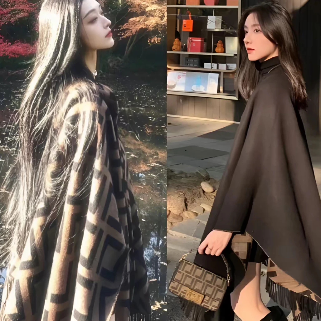 战马保暖厚款女格子围巾流苏欧美复古百搭双面