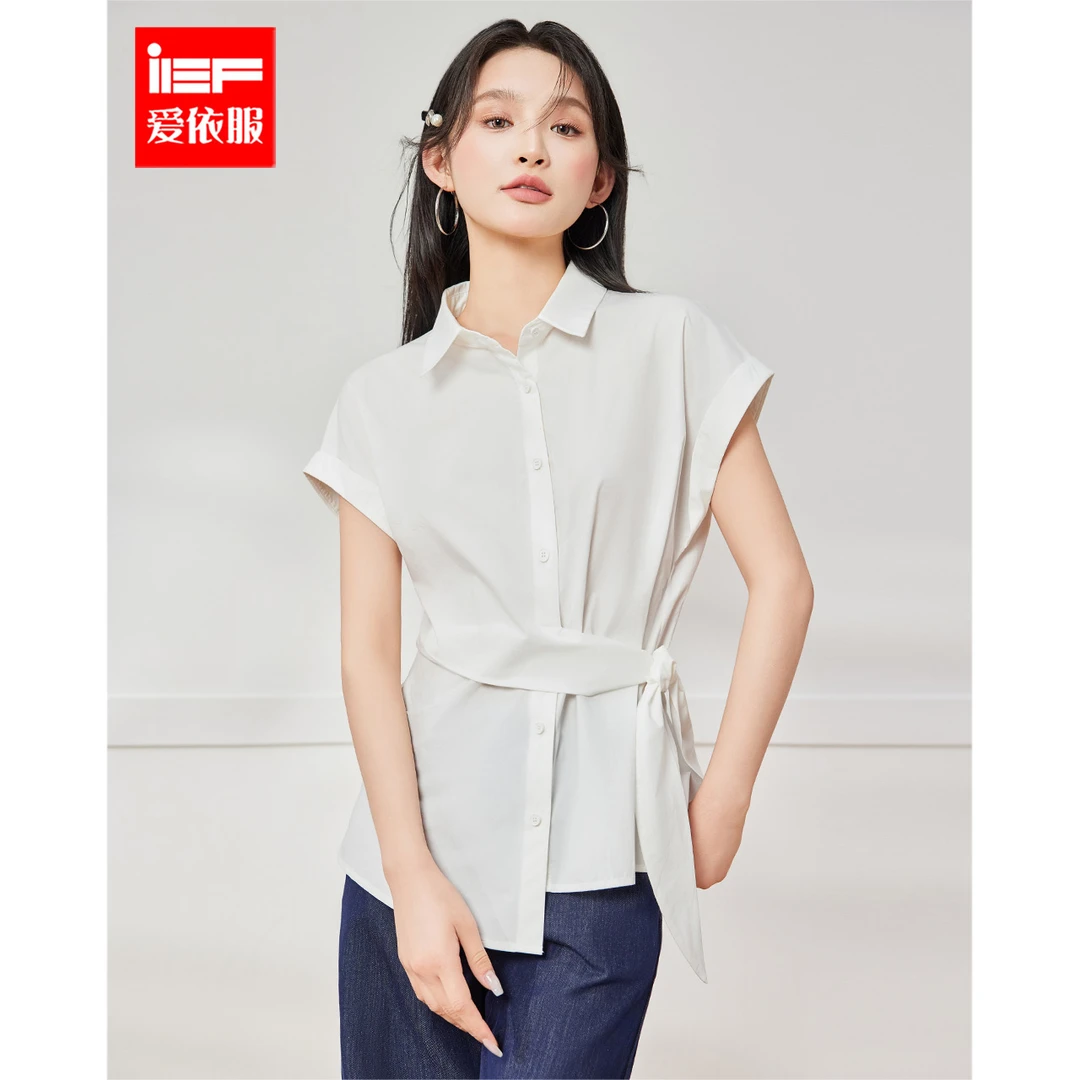 IEF/爱依服上衣2025夏季新款气质通勤显瘦短袖女中衬衫流光风