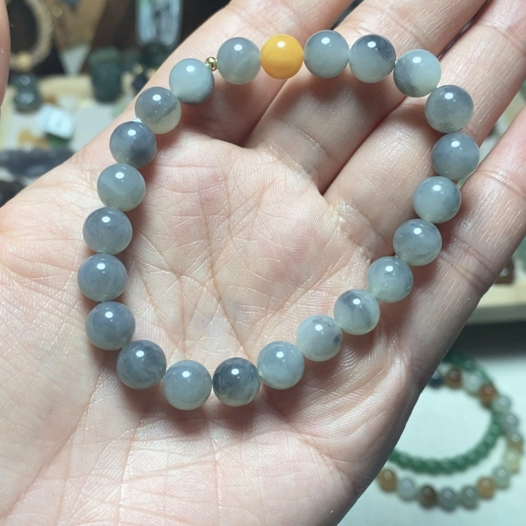 未镶嵌手串和田玉青花聚墨圆珠卡8mm