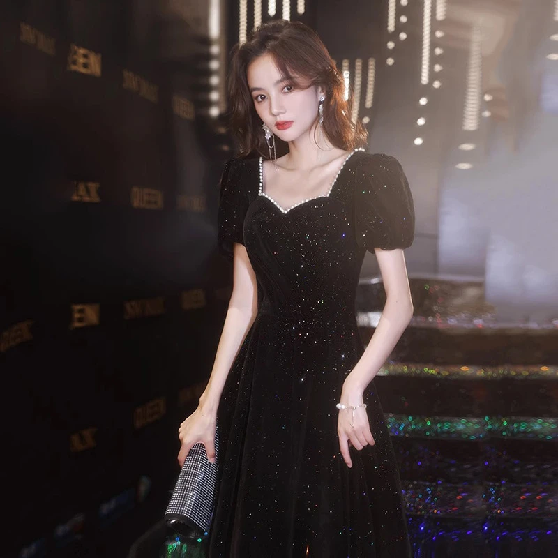 黑色晚礼服宴会2025新款气质艺考演出法式赫本风主持人走秀连衣裙