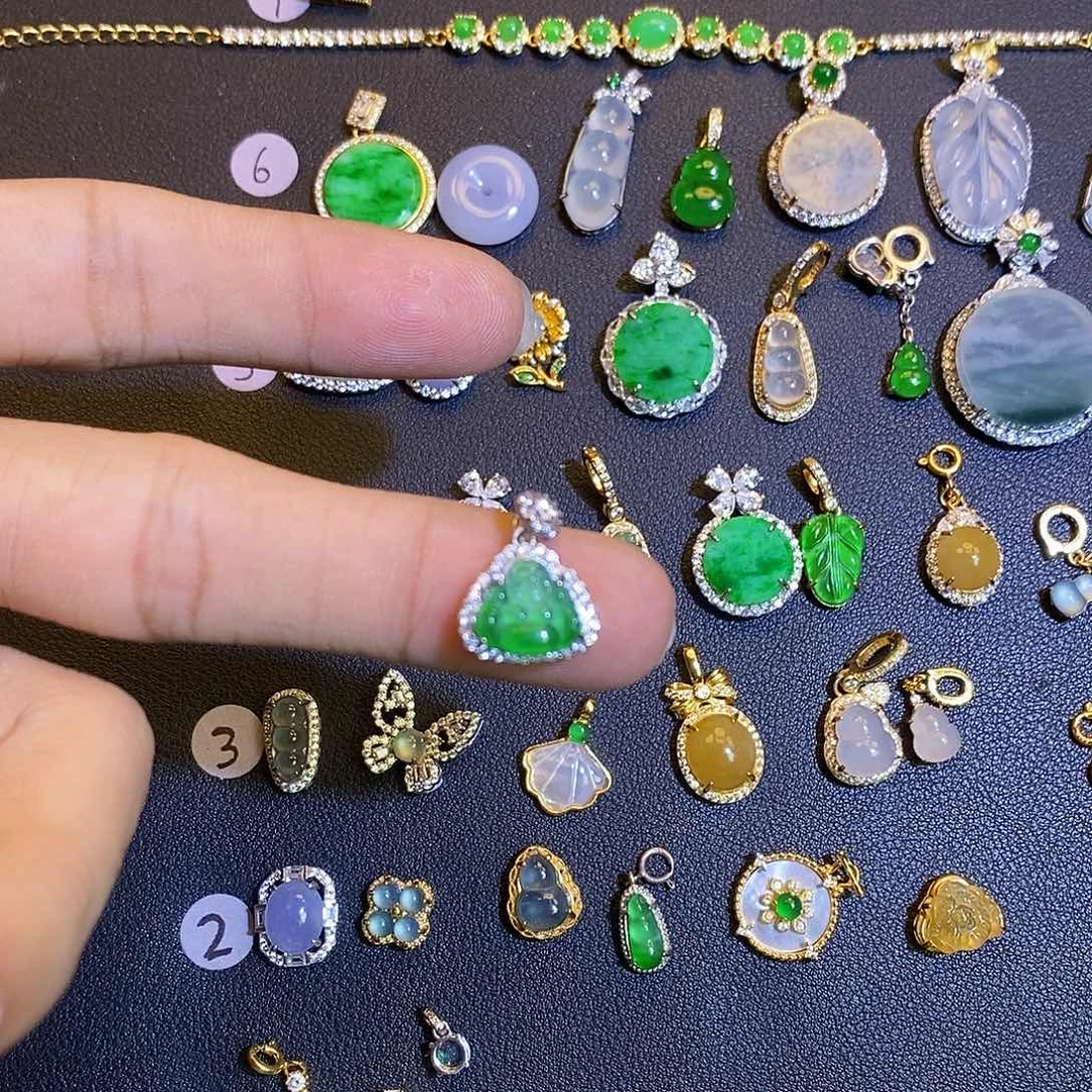 吊坠(不含链)银S925镶嵌翡翠