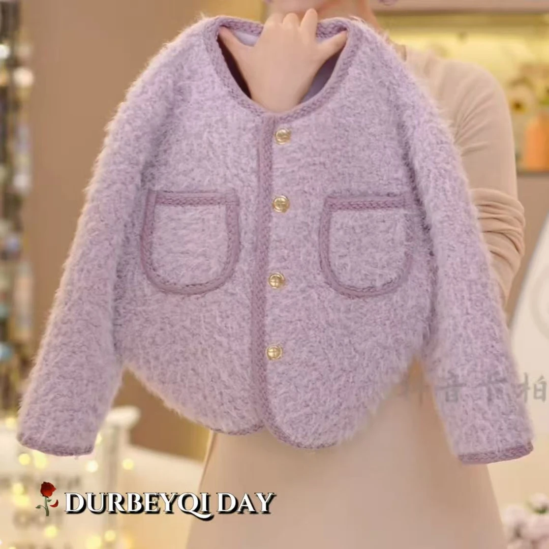 DURBEYQI/朵贝奇女童2025秋季新款纯色单排扣圆领外套5775