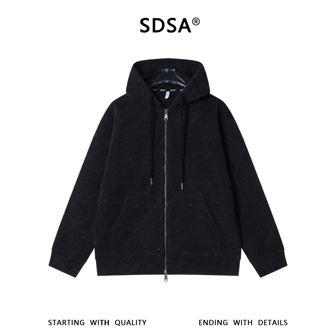 SDSA男士秋冬新款痞帅男装美式撞色字母绒毛拉链连帽卫衣百搭时尚