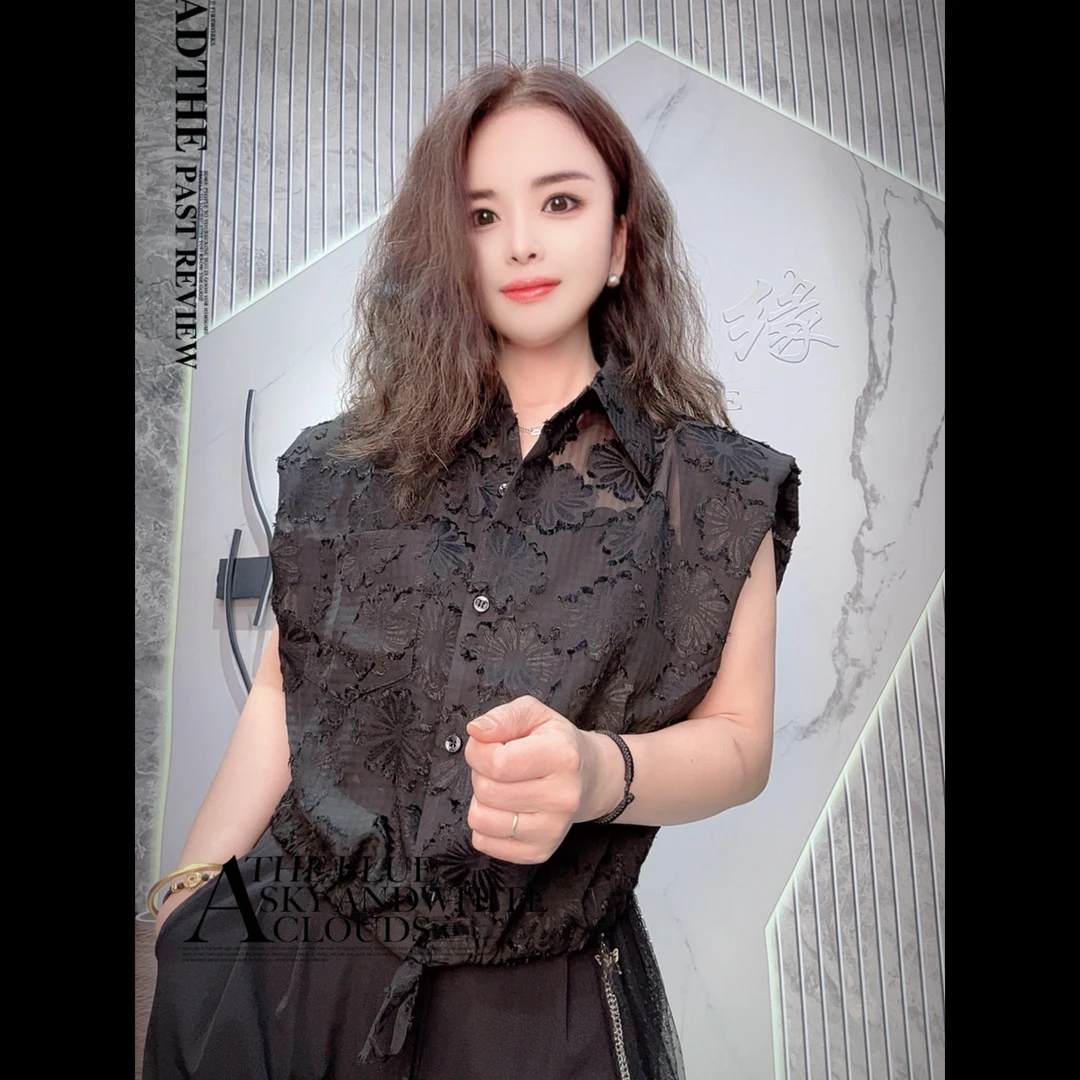 【玫瑰缘】欧货OG厂家福利设计师款时尚微透休闲小飞袖纽扣衬衫