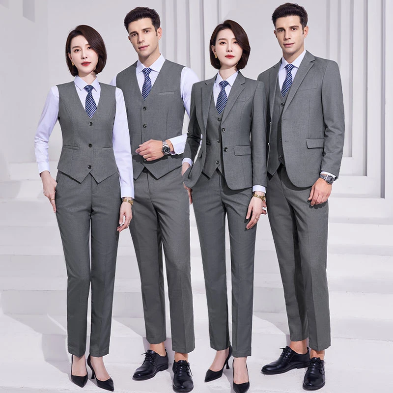 高端灰色西服套装男女职业商务正装售楼部4S店工作服教师四季西装