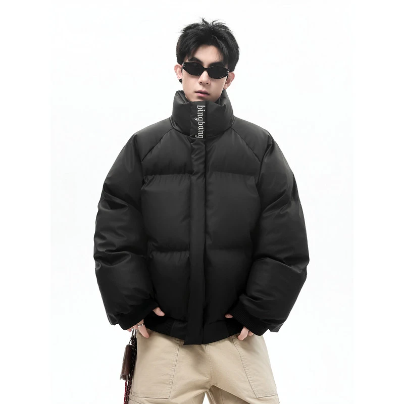 美式PU皮棉服男冬季潮牌cleanfit短款加厚保暖面包服棉衣外套