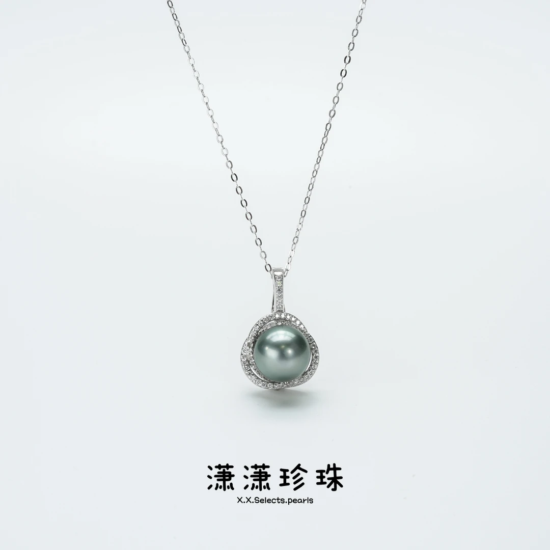 902【潇潇甄选】S925银 大溪地铂金灰万能扣珍珠吊坠 10-11mm