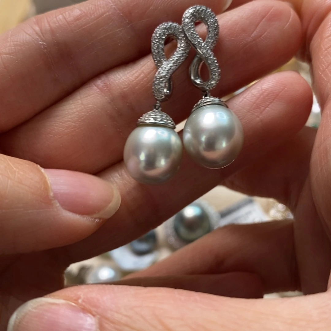 海水珍珠耳饰银S925镶嵌