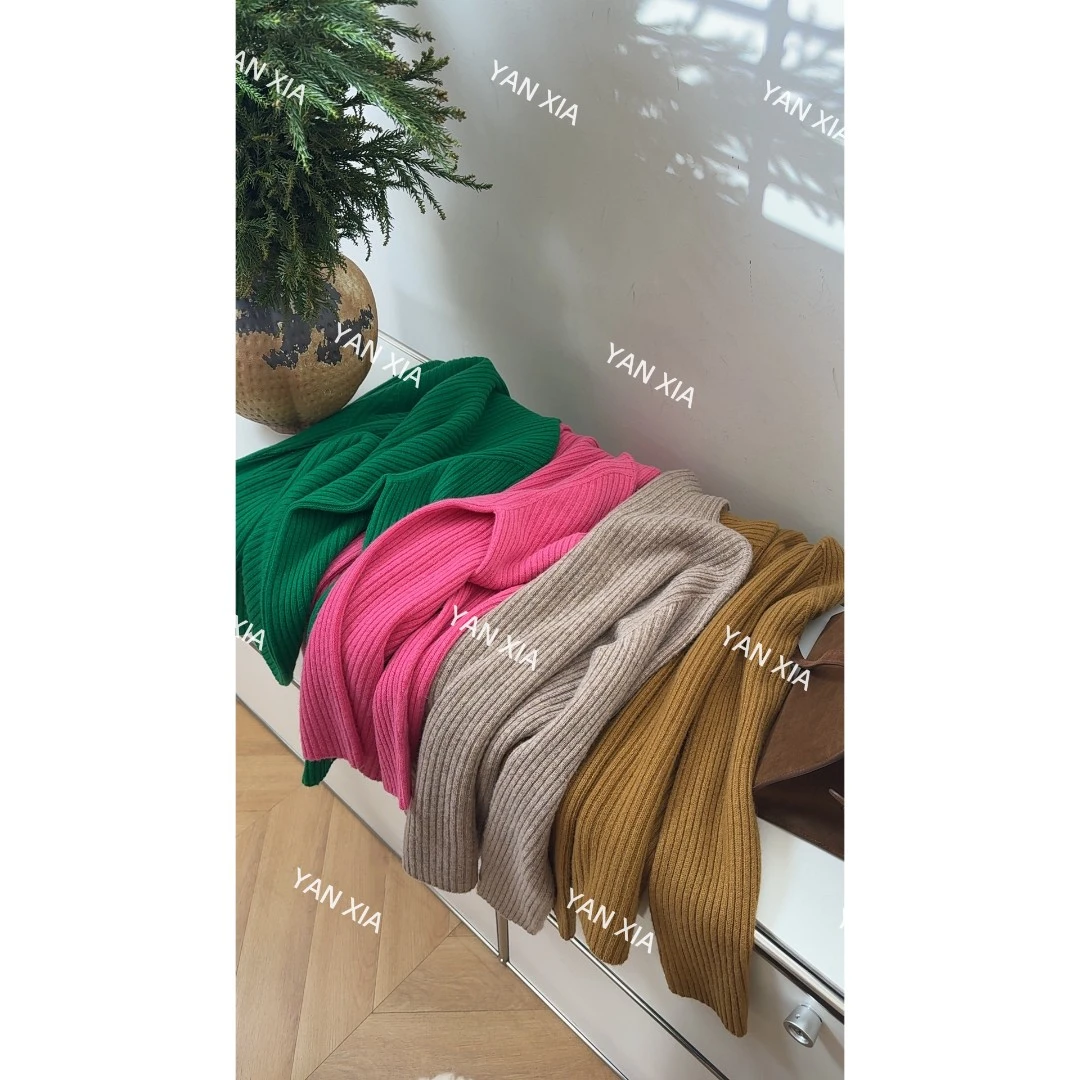 ”节日氛围感“高领坑条100%套头羊毛衫 女士宽松百搭 W-827