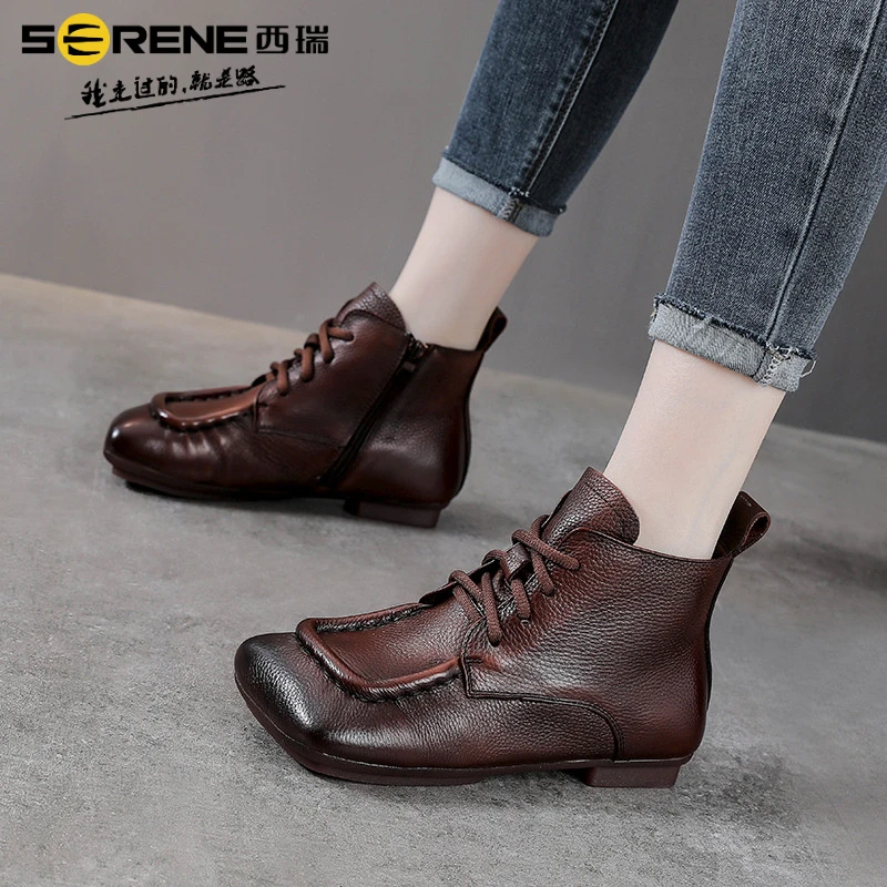 西瑞冬季新款短靴女款软底复古民族风靴子时尚休闲百搭英伦风女靴