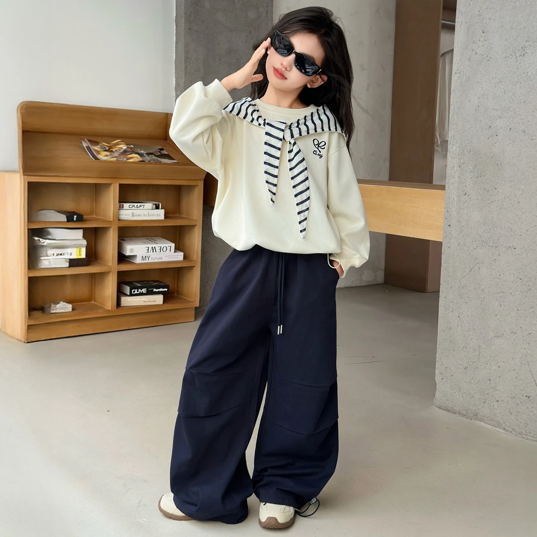 女童秋装套装2025新款洋气秋季大童女孩儿童披肩卫衣工装裤两件套