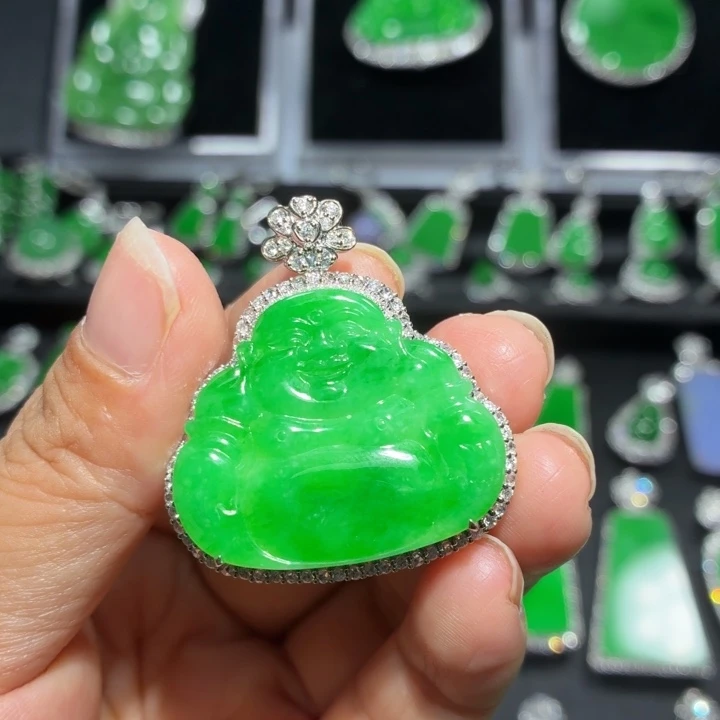 翡翠18K金镶嵌吊坠(不含链)翡翠