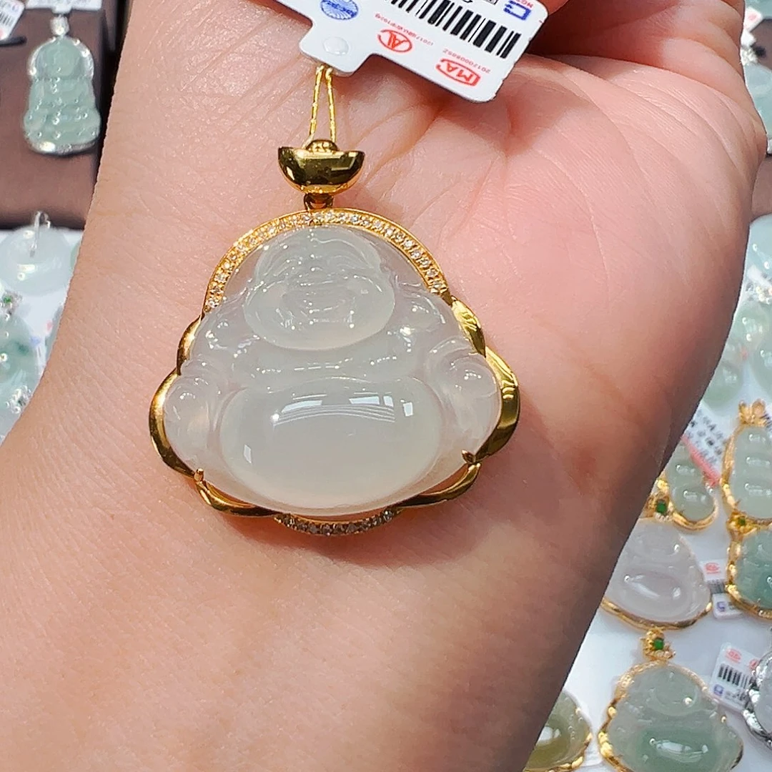 吊坠(不含链)18K金镶嵌翡翠佛公