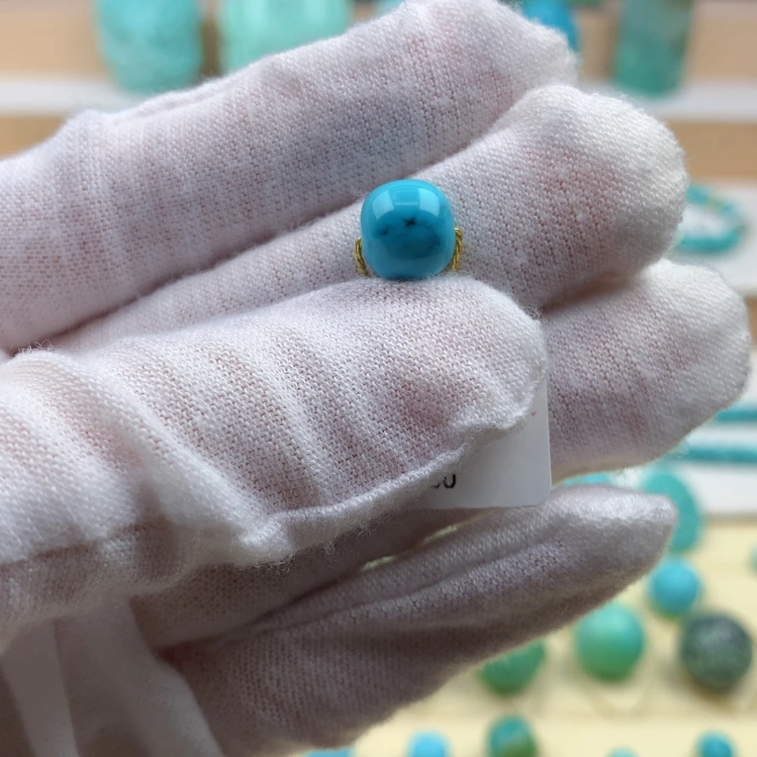 绿松石未镶嵌珠宝奇石高瓷蓝水草纹老型8.7*8.3mm