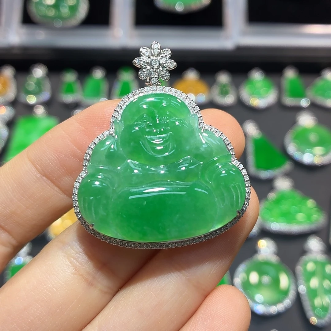 翡翠18K金镶嵌吊坠(不含链)翡翠