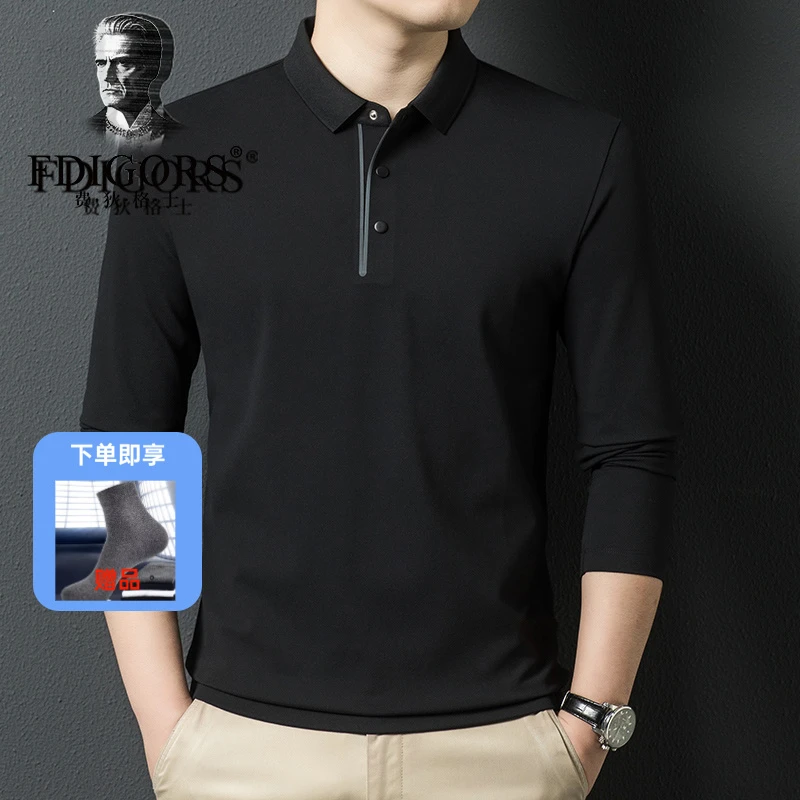 FDIGORS男士商务舒适长袖T恤衫2025秋季新款翻领休闲弹力百搭POLO