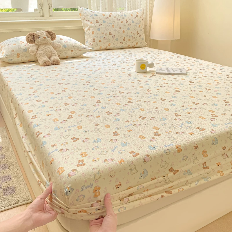 ins可爱双层纱床笠单件非全棉纯棉床罩床套防滑床单人床垫保护套