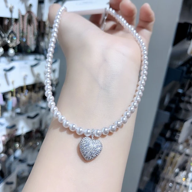 非金属亚克力项链 S644满镶桃心猪猪项链